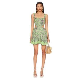 Hemant & Nandita Rhea Side Cut Out Mini Dress Green Floral size Small